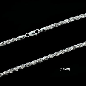 6MM Solid 925 Sterling Silver ROPE CHAIN Bracelet or Necklace, Italian, Diamond Cut, Made in Italy, 18&quot; 20&quot; 22&quot; 24&quot; 26&quot; 28&quot; 30&quot; Inches