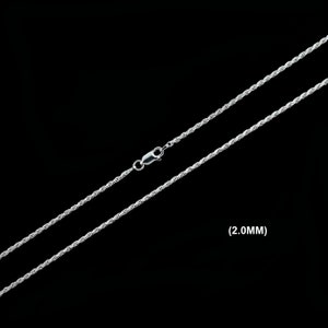 2MM Solid 925 Sterling Silver ROPE CHAIN Bracelet or Necklace, Italian, Diamond Cut, Made in Italy, 16&quot; 18&quot; 20&quot; 22&quot; 24&quot; 26&quot; 28&quot; 30&quot; Inches