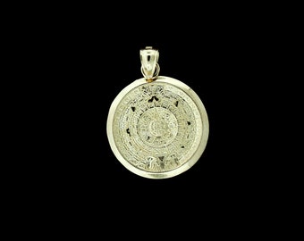 Real 10K Solid Yellow Gold Aztec Mayan Sun Calendar Pendant • 10K Gold Mayan Sun Calendar Medallion • Gift