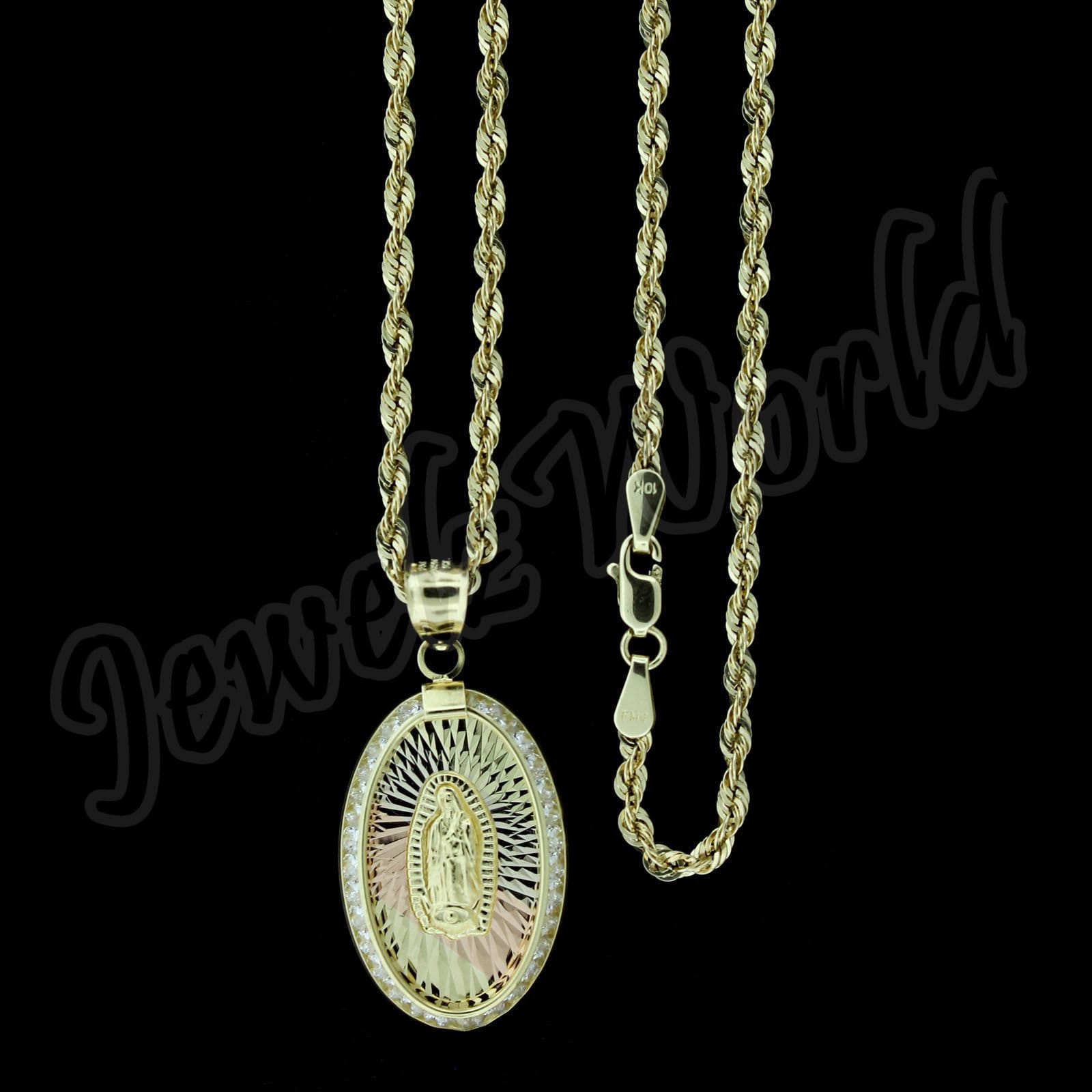 10K Gold Virgin Mary Lady of Guadalupe Oval CZ Charm Pendant