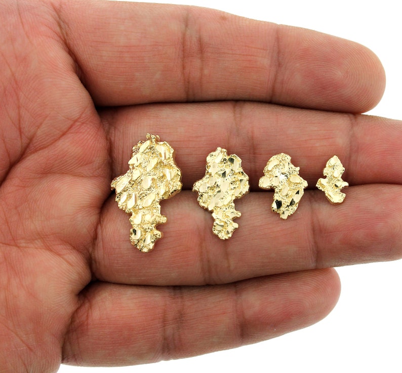 Men's Women's Kid's 10K Solid Yellow Gold Diamond Cut Nugget Stud Earrings 10K Gold Nugget Stud Earrings Valentine's Day Gift image 1