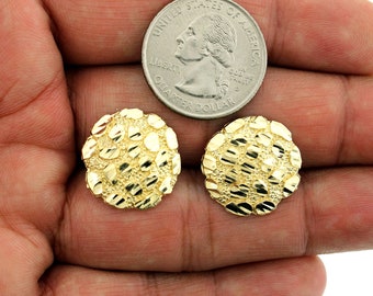 Authentic 10K Gold Nugget Round Diamond Cut Stud Earrings