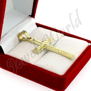JEWELZWORLD Mens 10K Yellow Gold Nugget Jesus Cross Charm Pendant & 2.5mm Rope Chain Set – 16-26 Inch – Made In Italy