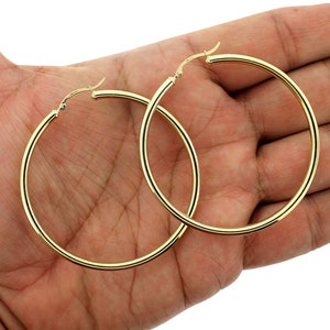 Real 10K Solid Yellow Gold 3mm X 60mm 2.5&quot; Plain Shiny Round Tube Hoop Earrings •  Gold Hoops • 10K Gold Earrings • Hoop Earrings
