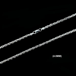 4MM Solid 925 Sterling Silver ROPE CHAIN Bracelet or Necklace, Italian, Diamond Cut, Made in Italy, 16&quot; 18&quot; 20&quot; 22&quot; 24&quot; 26&quot; 28&quot; 30&quot; Inches