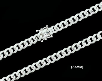 7.5MM SOLID 925 Sterling Silver MIAMI CUBAN Chain Necklace, Italian Cuban Link Chain, Mens Womens, Gift For Him or Her, Made in Italy