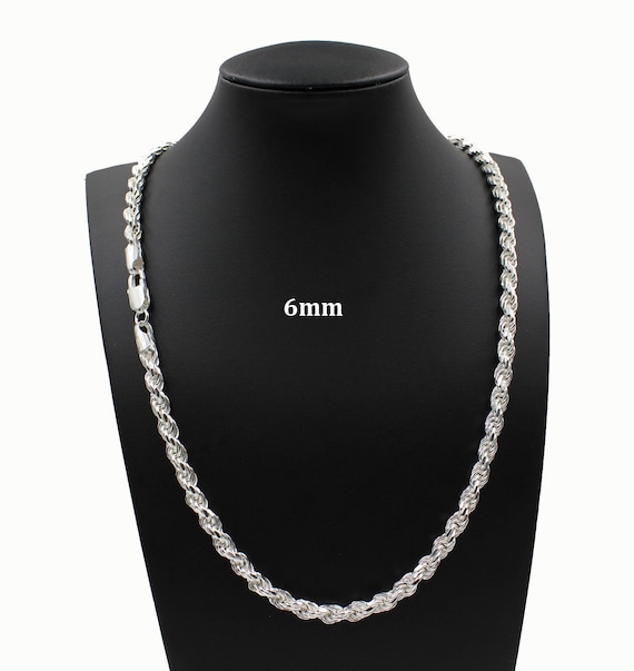 Collar O Pulsera De Cadena Cuerda Plata Esterlina 925 Maciza - 6mm De Ancho, Hecho En Italia