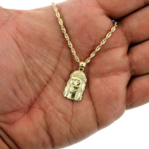 Real 10K Yellow Gold Jesus Head Face Charm Pendant & 2.5mm Rope Chain Necklace Set • 10K Gold Jesus Piece Charm Pendant • Christmas Gift