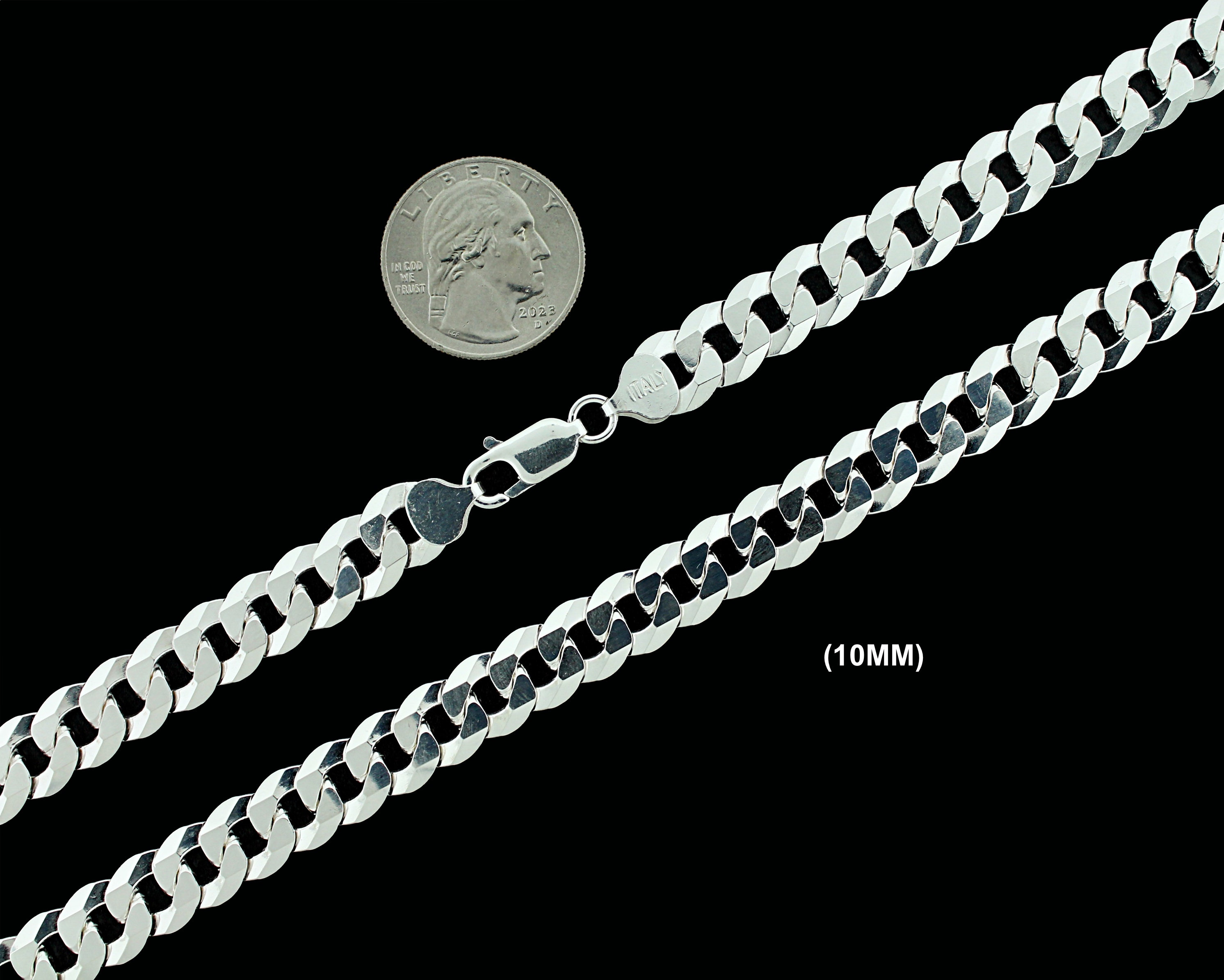 10MM SOLID 925 Sterling Silver CUBAN CURB Link Chain, Italian 