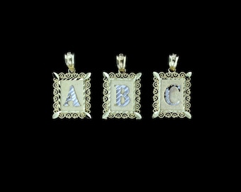 10K Solid Yellow Gold Initial Letter Plate Charm Pendant A-Z Alphabet • Diamond Cut • Gift • Initial Jewelry • Initial Letter • Letter Charm