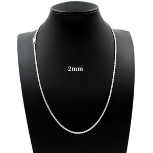 2MM Solid 925 Sterling Silver Italian DIAMOND CUT ROPE Chain Necklace Bracelet  7&quot;-30&quot; Mens Women, Made in Italy