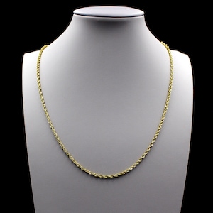 10K Solid Yellow Gold 2mm Rope Chain Diamond Cut Pendant Necklace 14&quot;-30&quot; - Real Gold Chain, Gold Rope Chain, Mens Womens, Valentine&#39;s Gift