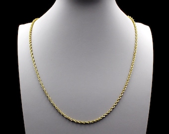 10K Solid Yellow Gold 2mm Rope Chain Diamond Cut Pendant Necklace 14"-30" - Real Gold Chain, Gold Rope Chain, Mens Womens, Valentine's Gift