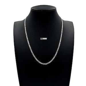 2.5MM Solid 925 Sterling Silver FIGARO CHAIN Necklace Bracelet, Italian Figaro Link Chain  7&quot;-30&quot; Mens Women, Made in Italy