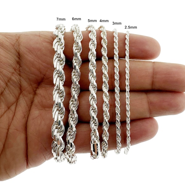 Real SOLID 925 Sterling Silver ROPE CHAIN Bracelet, Italian, Diamond Cut, 2MM-7MM, 7" 8" 9" Mens Women, Gift For Him & Her, Made in Italy