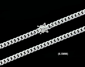 6.5MM SOLID 925 Sterling Silver MIAMI CUBAN Chain Necklace, Italian Cuban Link Chain, Mens Womens, Gift For Him or Her, Made in Italy