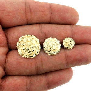 Men&#39;s Women&#39;s Kid&#39;s 10K Solid Yellow Gold Diamond Cut Round Nugget Stud Earrings • 10K Gold Nugget Stud Earrings • Valentine&#39;s Day Gift