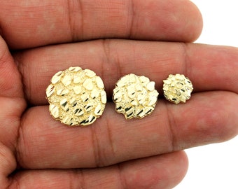 10K Solid Yellow Gold Diamond Cut Golden Nugget Stud Earring. 3 Sizes