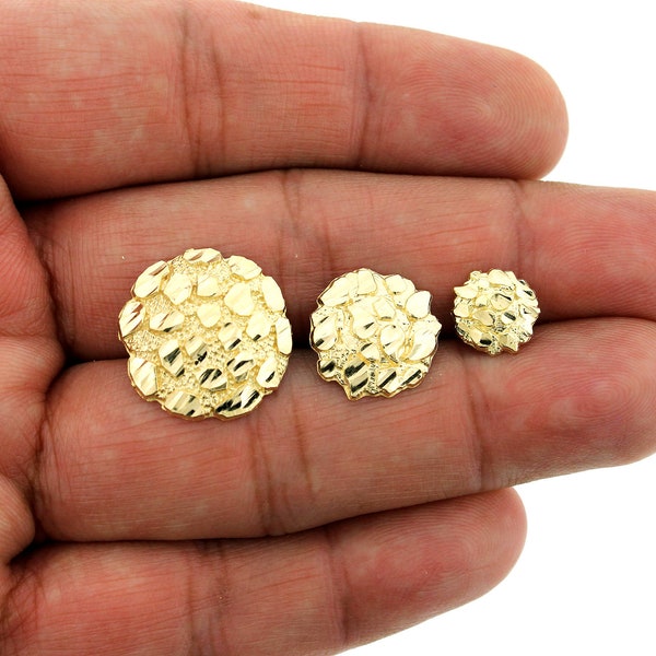 Men's Women's Kid's 10K Solid Yellow Gold Diamond Cut Round Nugget Stud Earrings • 10K Gold Nugget Stud Earrings • Valentine's Day Gift