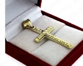 Solid 10k Yellow Gold Jesus Crucifix Cross Pendant – 4 Inch, Real Gold Nugget Style, Unisex, Globalwatches10