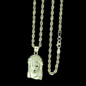 Real 10K Solid Yellow Gold Jesus Face Head Pendant With 2.5mm Rope Chain Necklace Set • 10K Gold Jesus Piece Charm Pendant • Christmas Gift