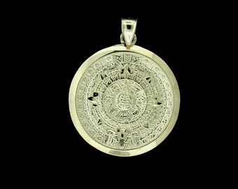 Real 10K Solid Yellow Gold Diamond Cut Aztec Mayan Sun Calendar Charm Pendant 1.25" • 10K Gold Mayan Sun Calendar Medallion • Gift