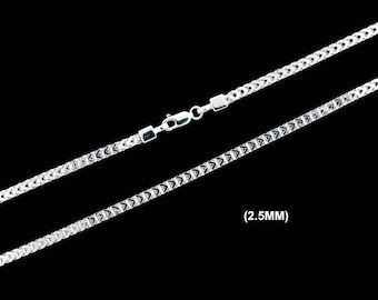 Real 2.5MM SOLID 925 Sterling Silver FRANCO LINK Chain Necklace, Square Franco Box Link Chain, Men Women Unisex