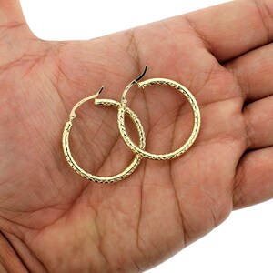 Real 10K Yellow Gold 3mm X 32mm 1.25&quot; Diamond Cut Shiny Plain Hoop Earrings •  Gold Hoops • 10K Gold Earrings • Hoop Earrings