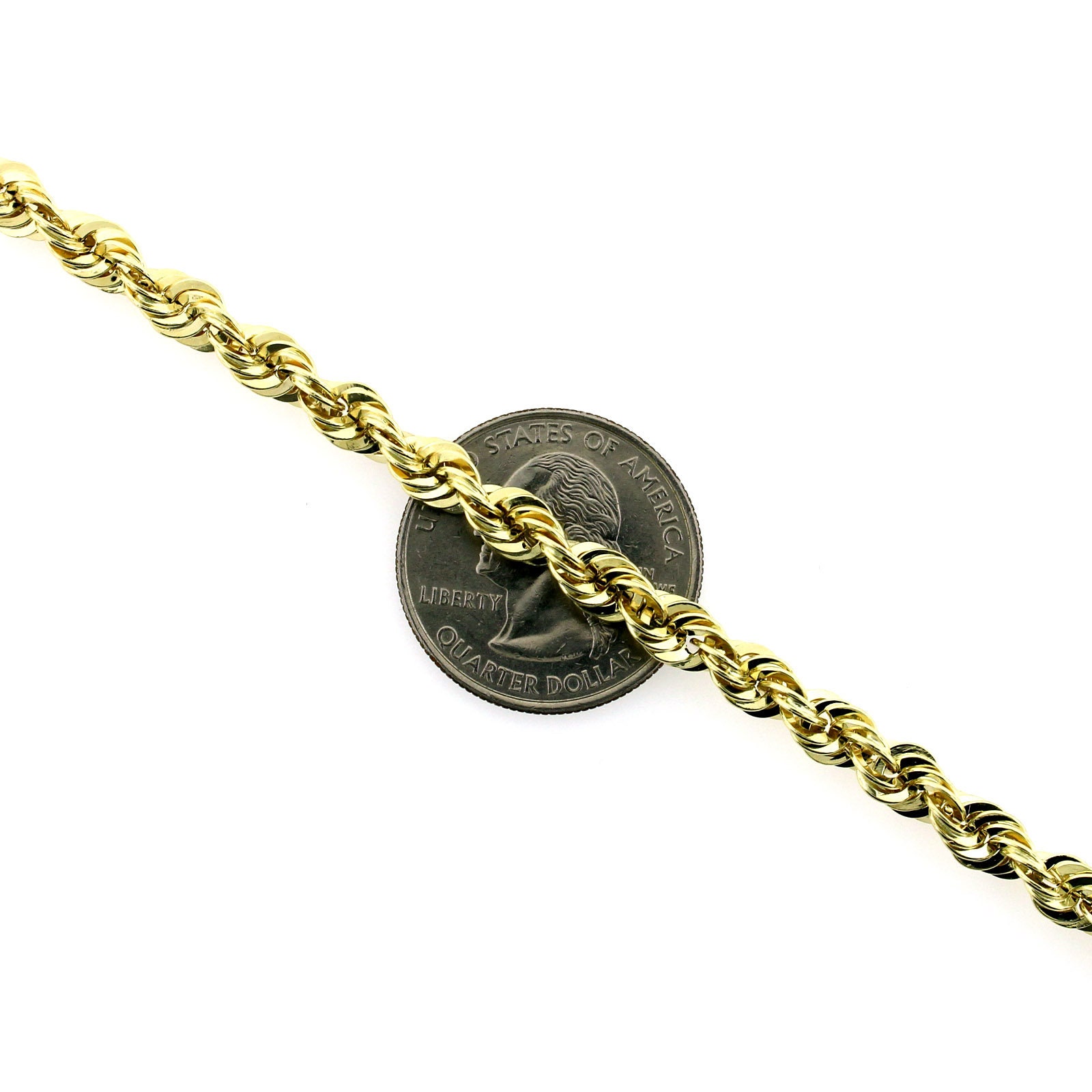10K Solid Yellow Gold 5mm Diamond Cut Rope Chain Pendant Necklace 