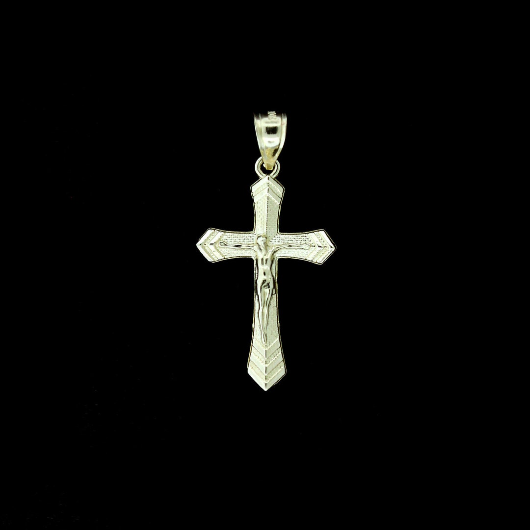 10kt Gold Crucifix Jesus Cross Pendant with 0.64ct Diamond Yellow Gold / 925 Silver