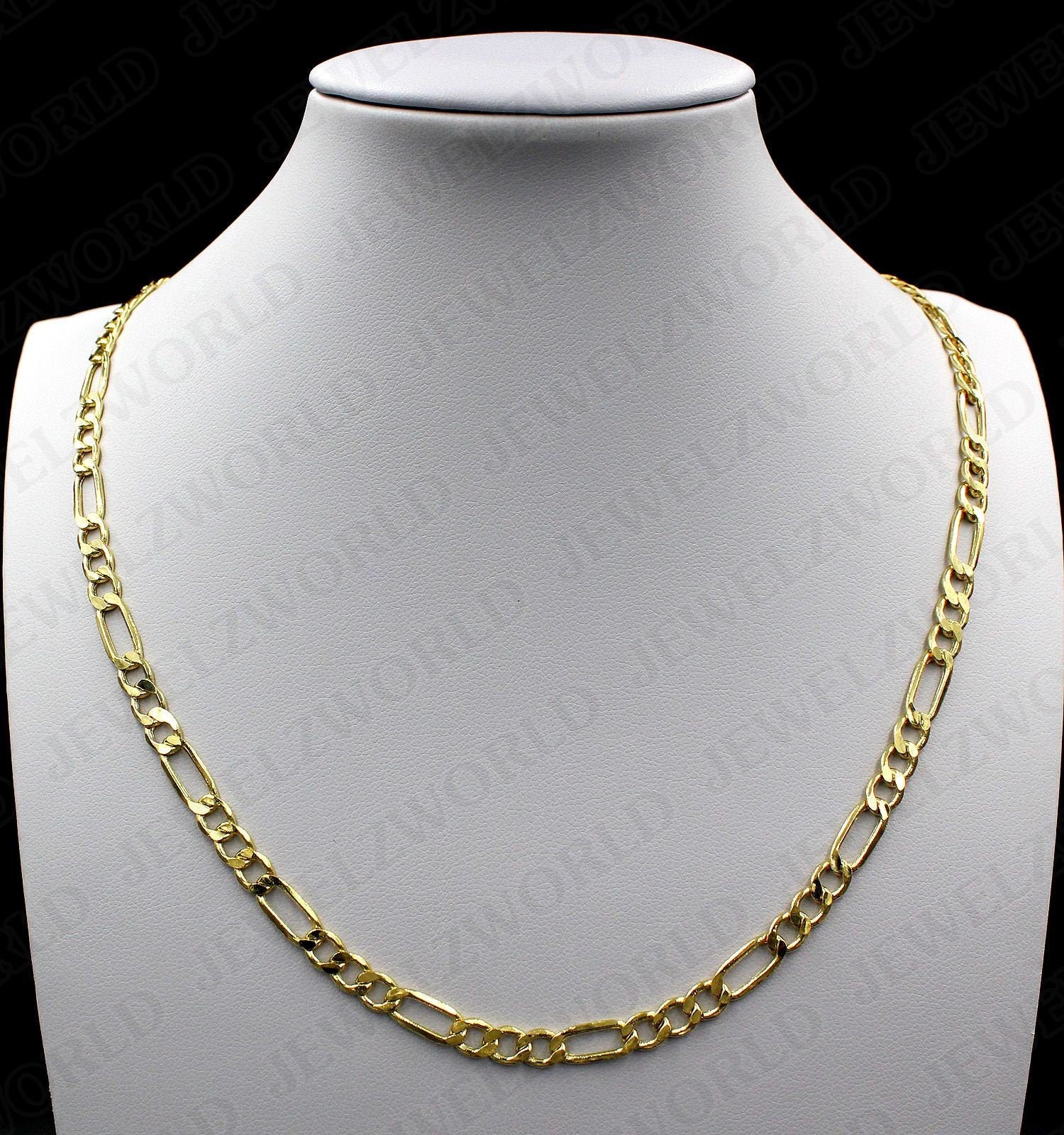 14K White Gold Solid Figaro Link Chain 2mm-3.5mm Men's Women Necklace 16"-28"