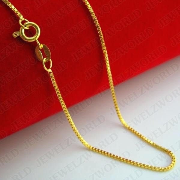 14K Solid Yellow Gold Box Necklace Real Gold Chain 0.8MM Etsy
