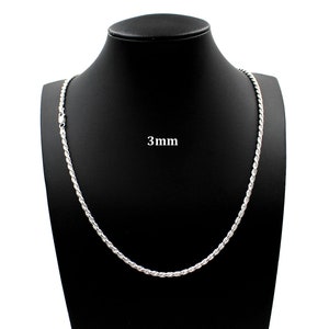 3MM Solid 925 Sterling Silver Italian DIAMOND CUT ROPE Chain Necklace Bracelet  7&quot;-30&quot; Mens Women, Made in Italy
