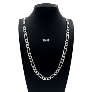 8MM Solid 925 Sterling Silver FIGARO CHAIN Necklace Bracelet, Italian Figaro Link Chain  7&quot;-30&quot; Mens Women, Made in Italy
