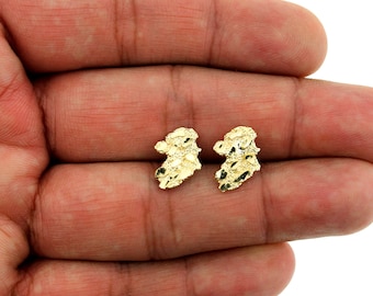 Real 10K Solid Yellow Gold Diamond Cut Medium Nugget Stud Earrings • Men's Women's Kid's 10K Gold Nugget Stud Earrings • Valentine's Gift