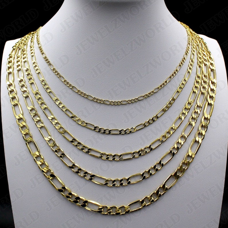 10K Solid Yellow Gold Figaro Chain Necklace 2mm 6mm Etsy