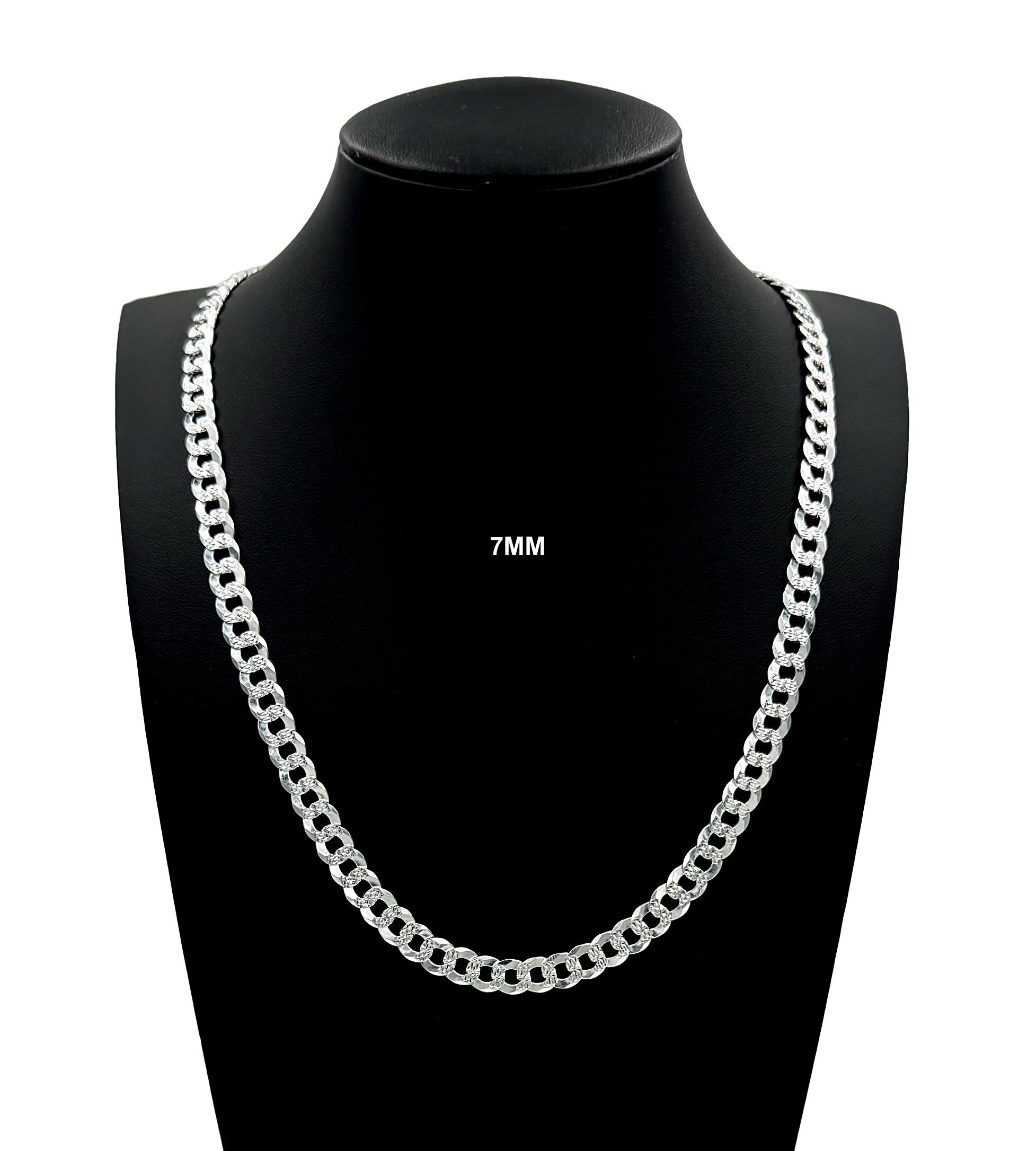 7MM SOLID 925 Sterling Silver Diamond Cut CUBAN CURB Link  display picture 1