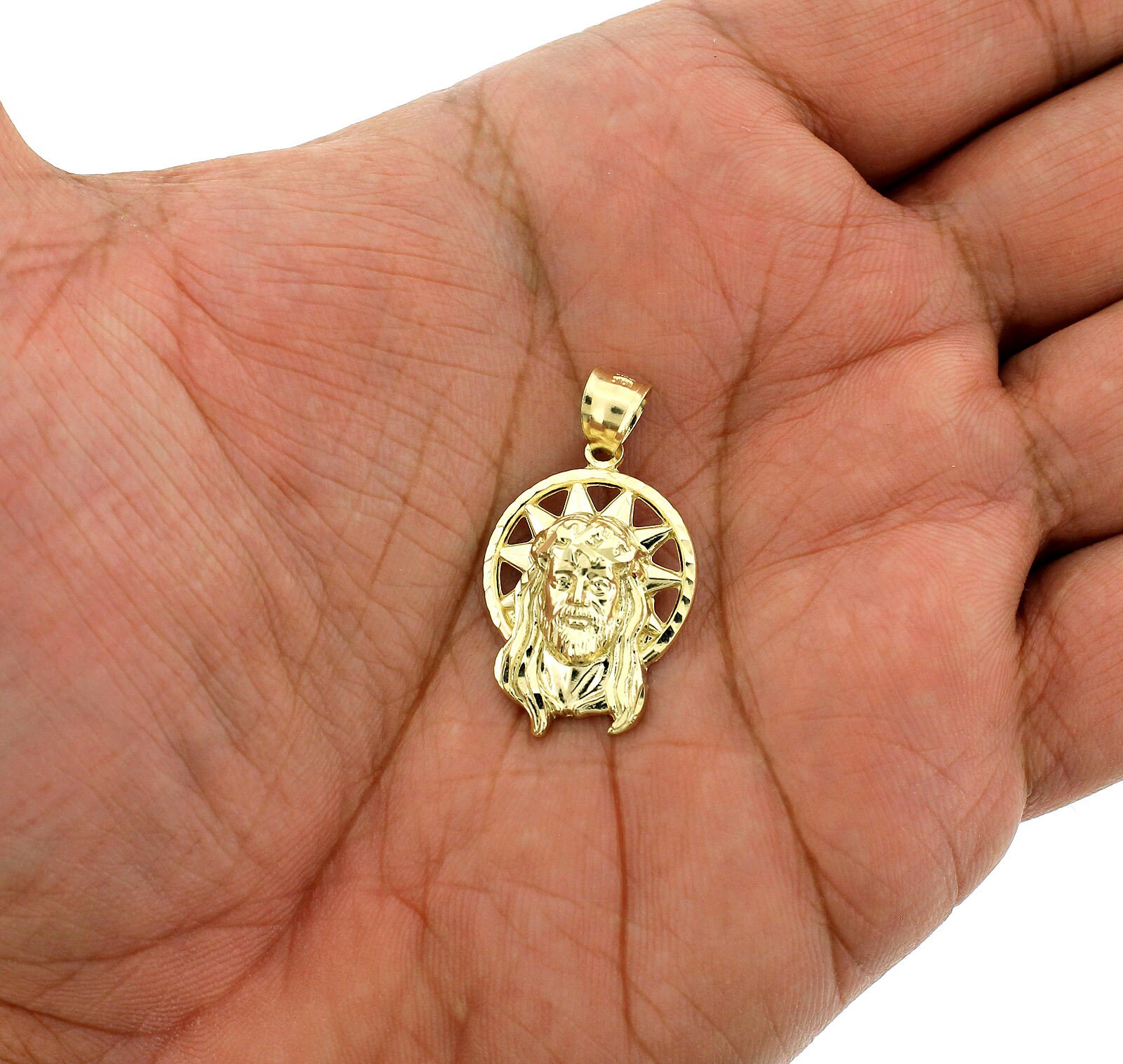Yellow Jesus Chain Real 10K Yellow Gold Jesus Head Face Charm Pendant & 2.5mm Rope Chain ...
