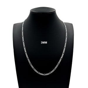 3MM Solid 925 Sterling Silver FIGARO CHAIN Necklace Bracelet, Italian Figaro Link Chain  7&quot;-30&quot; Mens Women, Made in Italy