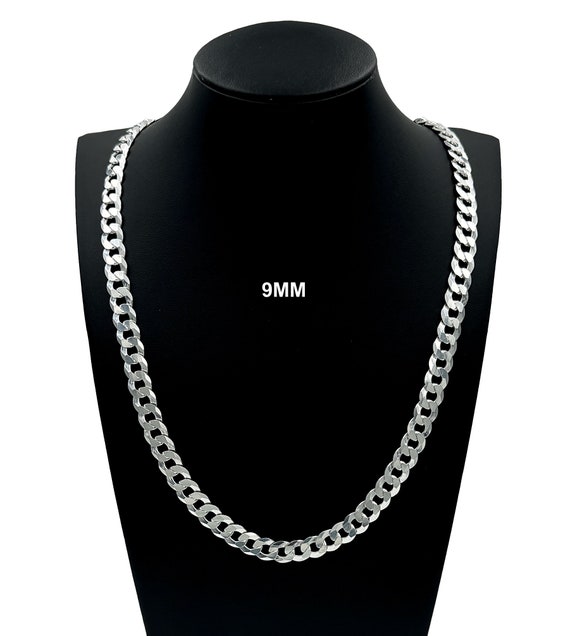 thumbnail image 2 of 925 Solid Sterling Silver 9mm Heavy Curb Link Chain Necklace 20 22 24 Inch 2 of 5