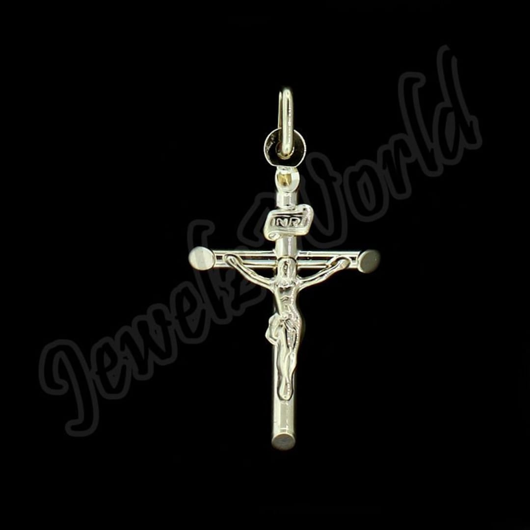 10K Yellow Gold Cross Pendant Plain INRI Cross Jesus Crucifix Charm ...