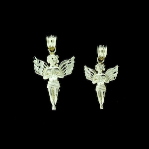 Real 10K Yellow Gold Diamond Cut Praying Angel Charm Pendant - 2 Sizes, Men Women, Christmas Gift