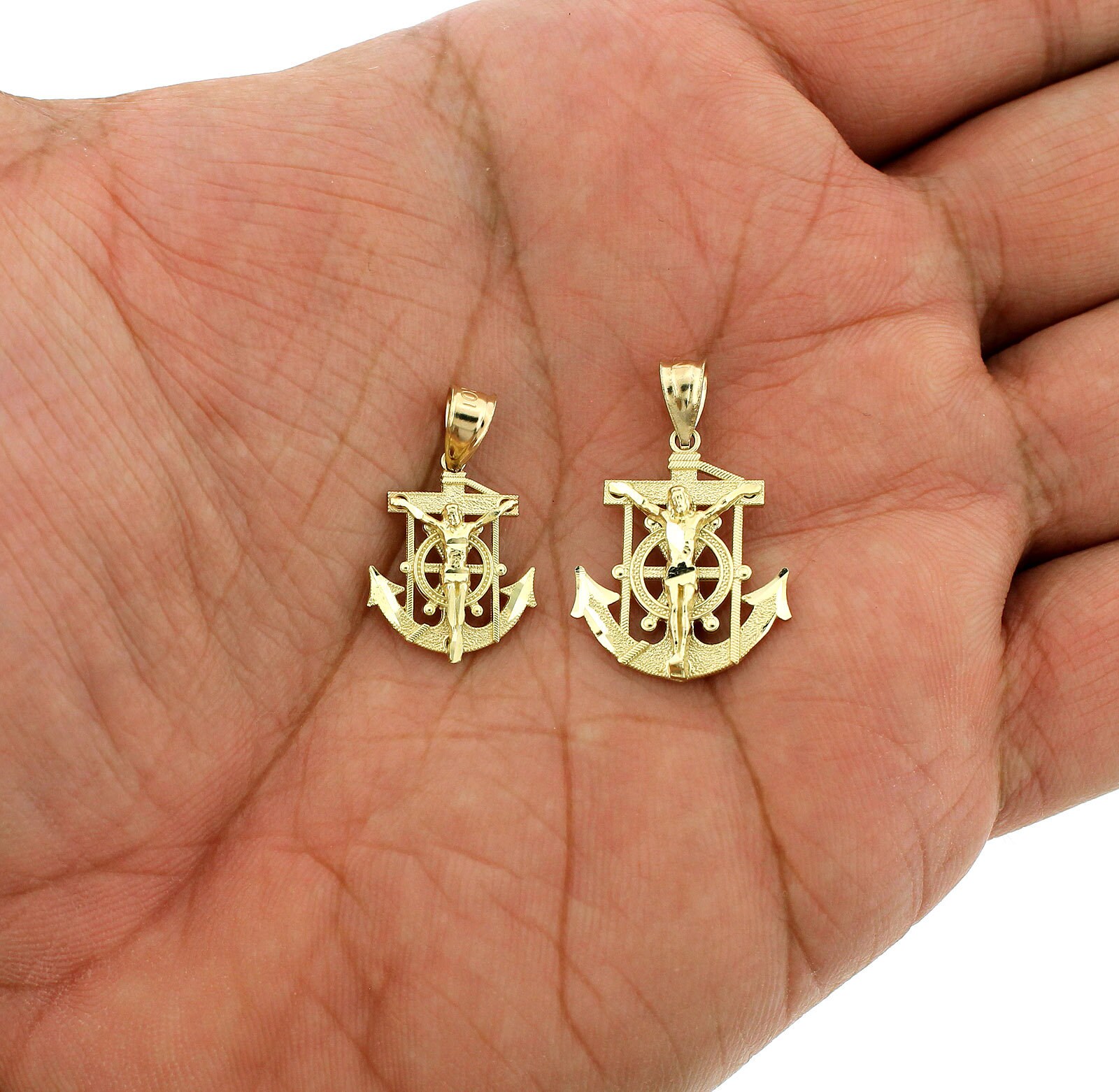 thumbnail image 2 of JEWELZWORLD Real 10K Yellow Gold Diamond Cut Jesus Crucifix Cross Pendant - Made In Italy 2 of 6