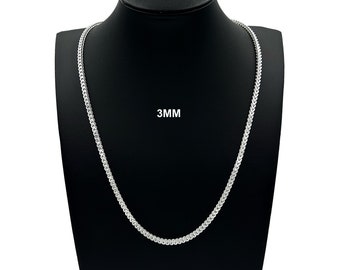 3MM Real 925 SOLID Sterling Silver FRANCO LINK Chain Necklace  7"-30" Men Women Unisex