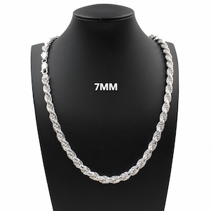 7MM Solid 925 Sterling Silver Italian DIAMOND CUT ROPE Chain Necklace Bracelet 7&quot;-30&quot; Mens Women, Handmade Rope Chain, Made in Italy