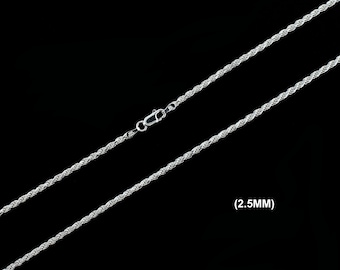 2.5MM Solid 925 Sterling Silver ROPE CHAIN Bracelet or Necklace, Italian, Diamond Cut, Made in Italy, 16" 18" 20" 22" 24" 26" 28" 30" Inches