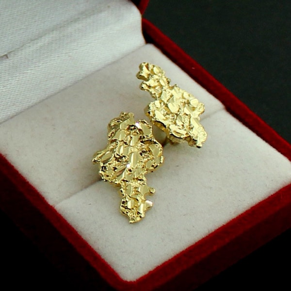 10K Solid Yellow Gold Large Nugget Diamond Cut Stud Earrings • 10K Gold Nugget Stud Earrings • Mens Gold Nugget Earrings • Valentine's Gift