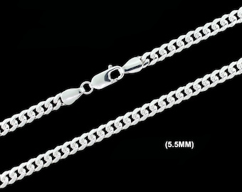 5.5MM SOLID 925 Sterling Silver MIAMI CUBAN Chain Necklace, Italian Cuban Link Chain, Mens Womens, Gift For Him or Her, Made in Italy