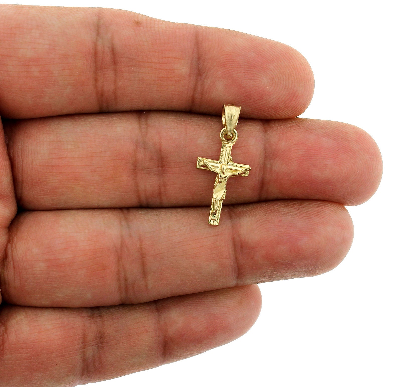 Real 10K Yellow Gold Cross Pendant Diamond Cut Jesus Crucifix Charm • 10K Gold Pendant • 10K Gold Mens Cross Pendant • Cross Charm • Gift