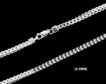 Real 4.5MM 925 SOLID Sterling Silver FRANCO LINK Chain Necklace, Square Franco Box Link Chain, Men Women Unisex